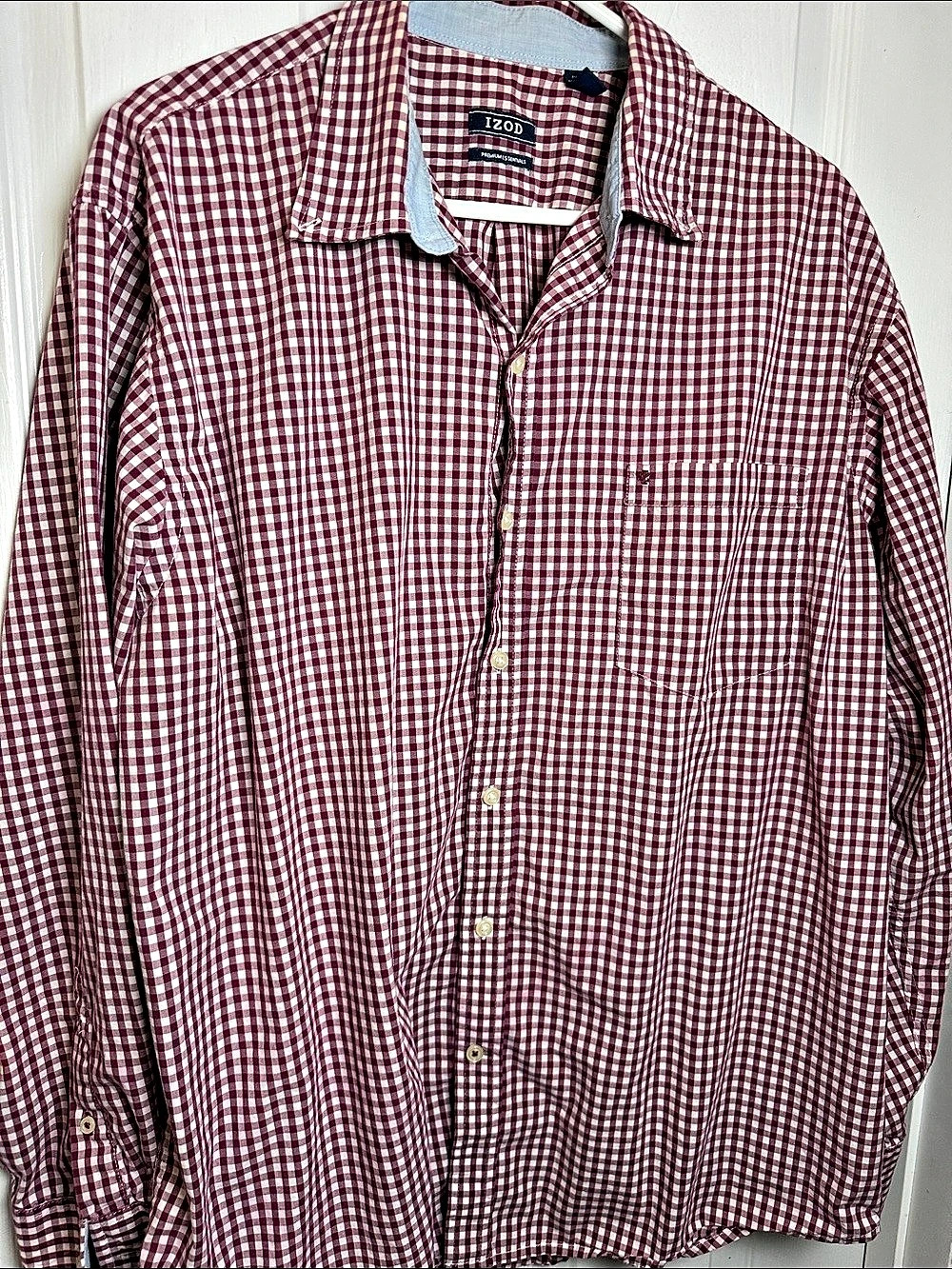 IZOD Premium Essentials Gingham Shirt in Red & White Size XL Like New